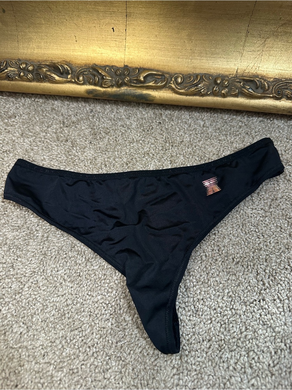 Not New Savage x Fenty Black Satin Thong Size Small